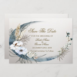 Save The Date Boho White Orchidée Fleurs Blue Moon Elegant Party
