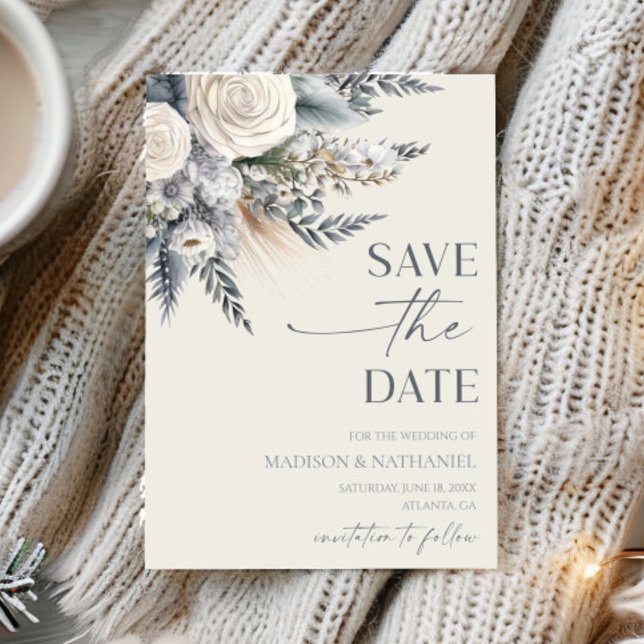 Save The Date Boho White Rose Floral Mariage Jardin (Créateur téléchargé)