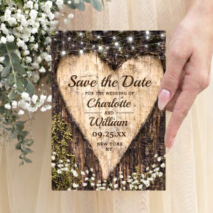 Save The Date Bois Barque Coeur Bébé Respiration Mariage Enregis