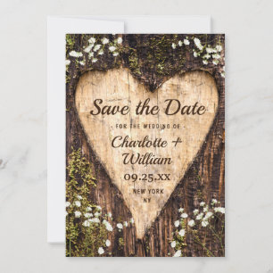 Save The Date Bois Barque Coeur Bébé Respiration Mariage Enregis