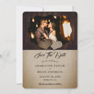 Save The Date Bois Burlap Dentelle Pays Maison Mariage Photo