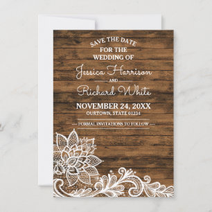 Save The Date Bois de grange et mariage de dentelle Enregistrer