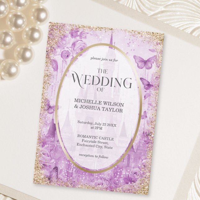 Save The Date Bois Enchanté Château de Conte de Fées Papillons F (Enchanted Wood Fairytale Castle Floral Butterflies Save The Date)