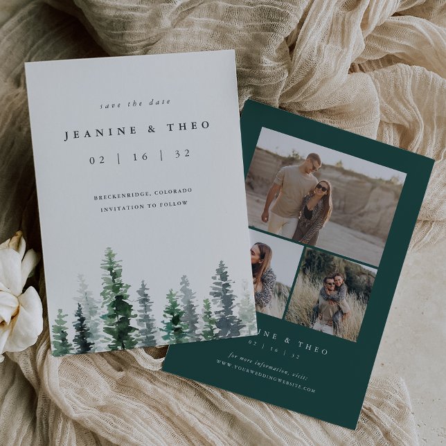 Save The Date Bois | Mariage d'hiver À feuillage persistant rust (Créateur téléchargé)