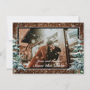 Save The Date Bois neigeux et forêt Pin de campagne Mariage Phot