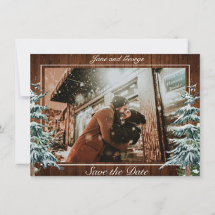 Save The Date Bois neigeux et forêt Pin de campagne Mariage Phot