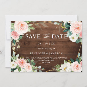 Save The Date Bois rousse Floral Floral Géométrique Botanique