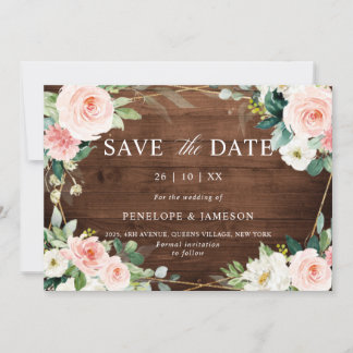 Save The Date Bois rousse Floral Floral Géométrique Botanique