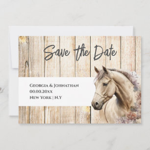 Save The Date Bois rustique aquarelle cheval campagne grange