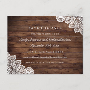 Save The Date Bois Rustique Mariage Vintage Dentelle Enregistrer