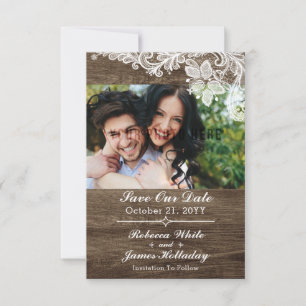 Save The Date Bois rustique & Mariage Vintage En Dentelle Enregi