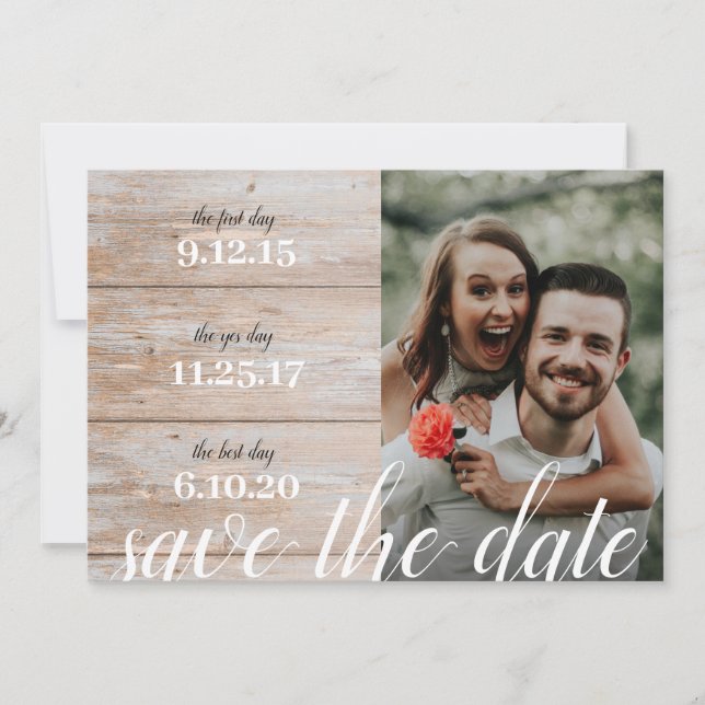 Save The Date Bois rustique | Notre histoire | Dates favorites | (Devant)