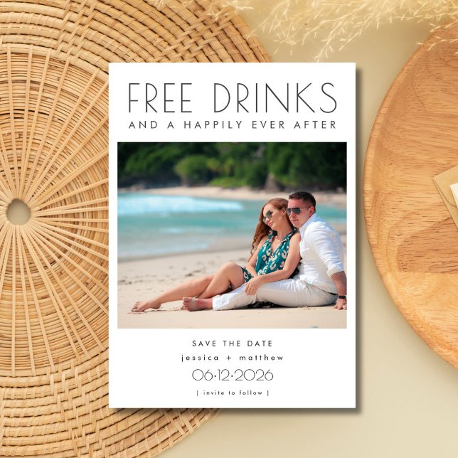Save The Date Boissons gratuites 2 Photo Beach Wedding Enregistr (Free Drinks 2 Photo Beach Wedding Save the Date)