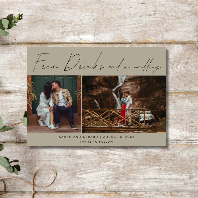 Save The Date Boissons gratuites et photo d'un Mariage Enregistr (Free Drinks and a Wedding Photo Save the Date)