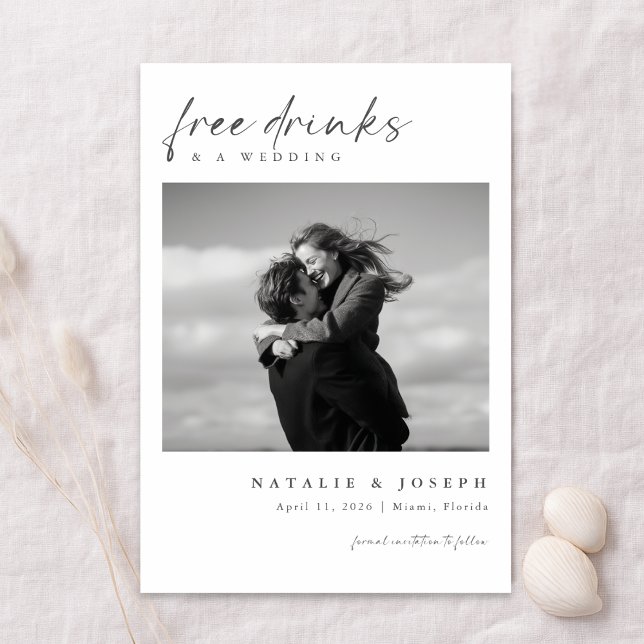 Save The Date Boissons Gratuites | Photo de mariage romantique m (Créateur téléchargé)