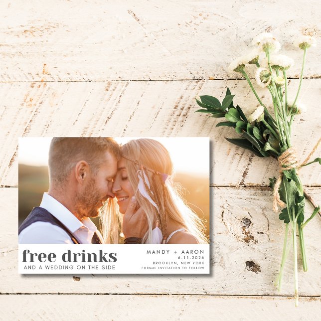 Save The Date Boissons gratuites Photo Wedding Enregistrer la da (Free Drinks Photo Wedding Save the Date)