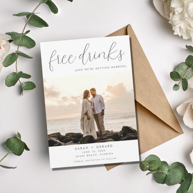 Save The Date Boissons gratuites Plage Destination Mariage Photo (Créateur téléchargé)