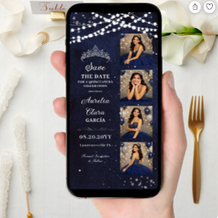 Save The Date Boîte de photomaton Quinceañera Nuit Étoilée Bleu