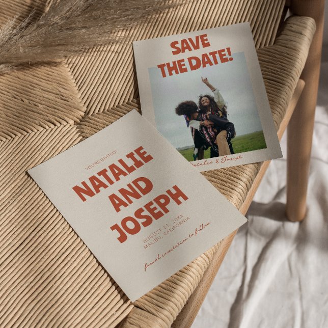 Save The Date Bold Bright Funky Retro Mariage photo unique (Créateur téléchargé)