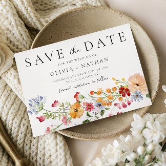 Save The Date Bold Colorful Watercolor Wildflowers Wedding