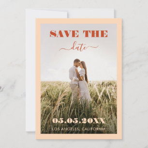 Save The Date Bold Peach & Terracotta 2 Photo Simple Mariage