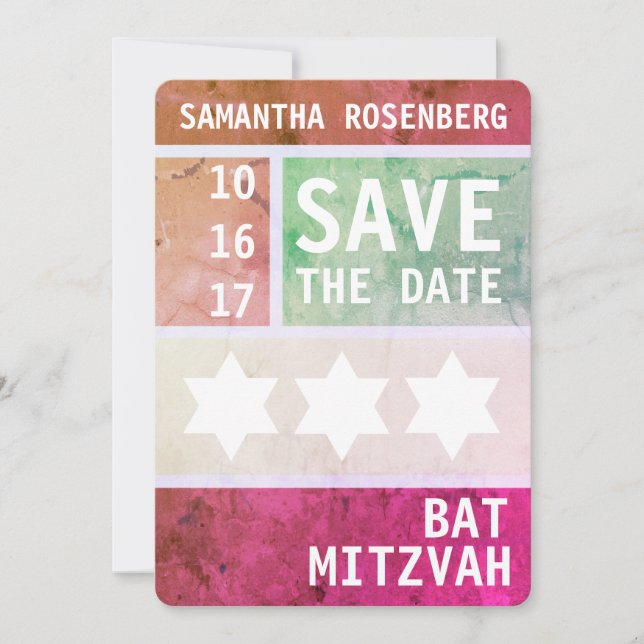 Save The Date Bold Star of David Bat mitzvah Enregistrer la date (Devant)
