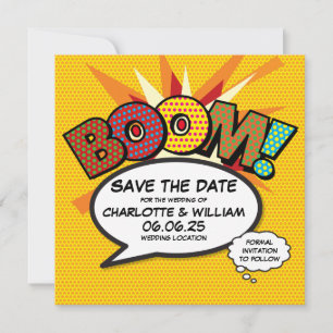 Save The Date BOOM Enregistrer la date Fun Retro Comic Book Pop