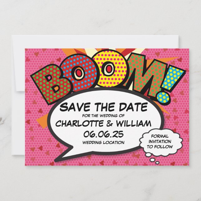 Save The Date BOOM Enregistrez la date Fun rétro bande dessinée  (Devant)