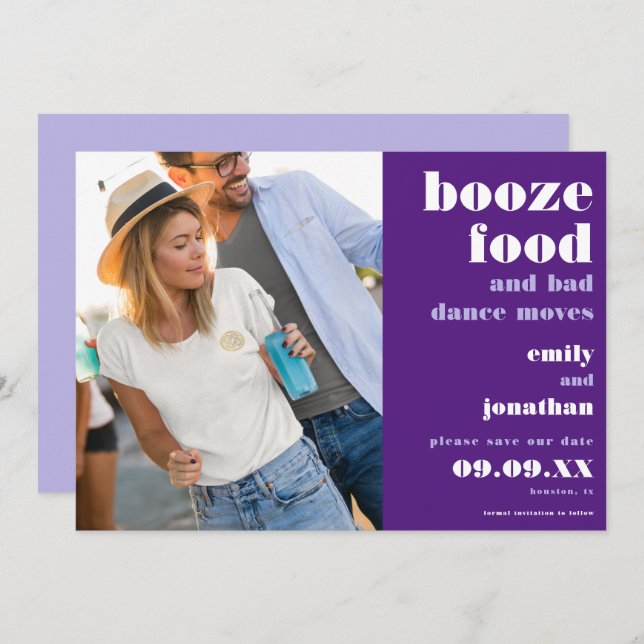 Save The Date Booze Alimentation Mauvaise Danse Déménager Photo  (Devant / Derrière)