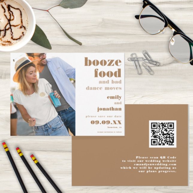 Save The Date Booze Food Bad Dance Déplace Photo QR Code (Créateur téléchargé)