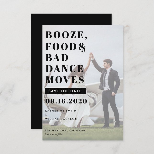 Save The Date Booze Food & Bad Dance Déplacements Enregistrer La (Devant / Derrière)