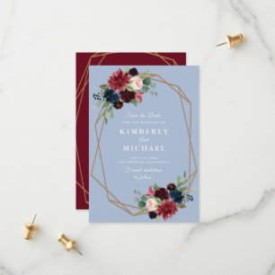 Save The Date bordeaux bleu foncé géométrique enregistrer la car