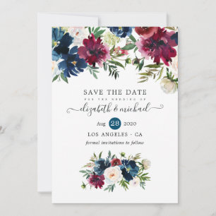 Save The Date Bordo et marine Aquarelle Florale