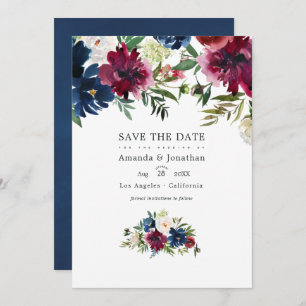 Save The Date Bordo et marine aquarelle Mariage floral photo