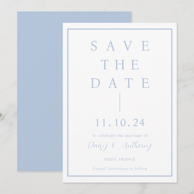 Save The Date Bordure bleu foncé classique | Simple et élégant (Devant / Derrière)