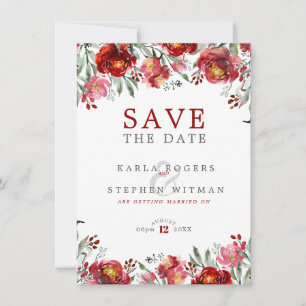 Save The Date Bordure de fleurs rouges profondes