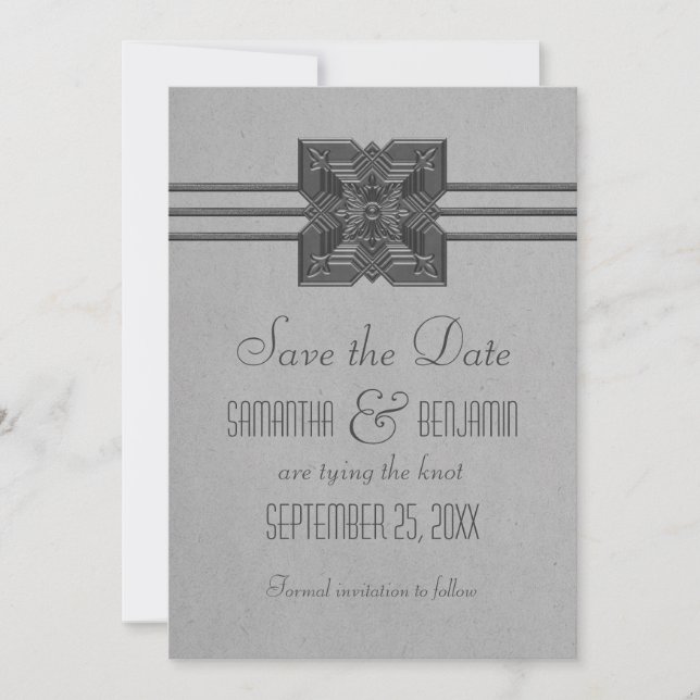 Save The Date Bordure de médaillon gris Enregistrer la date Invi (Devant)