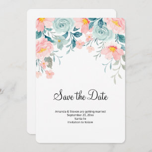 Save The Date Bordure florale rose et vert Élégant Mariage