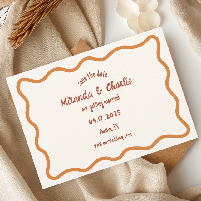 Save The Date Bordure minimale Whimsical Wavy les années 70 manu (Créateur téléchargé)