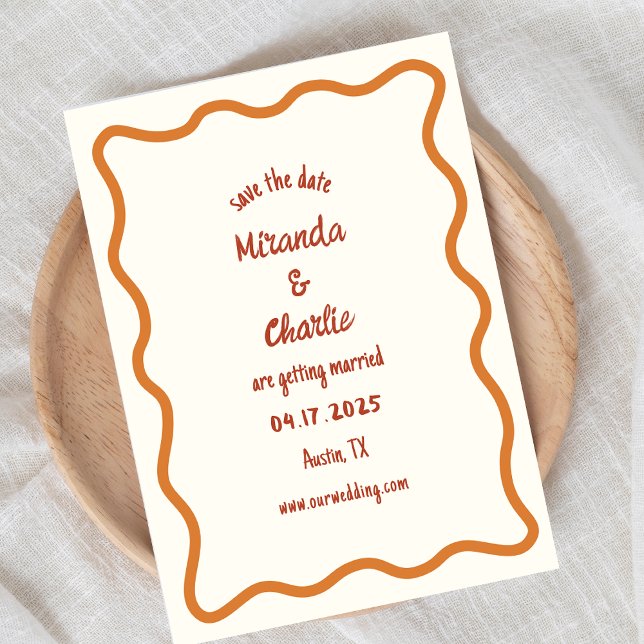 Save The Date Bordure minimale Whimsical Wavy les années 70 manu (Créateur téléchargé)