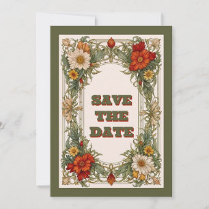 Save The Date Bordure ornée victorienne avec Mariage Fleur sauva