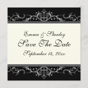 Save The Date Bordure ornementale noir blanc Enregistrer la date