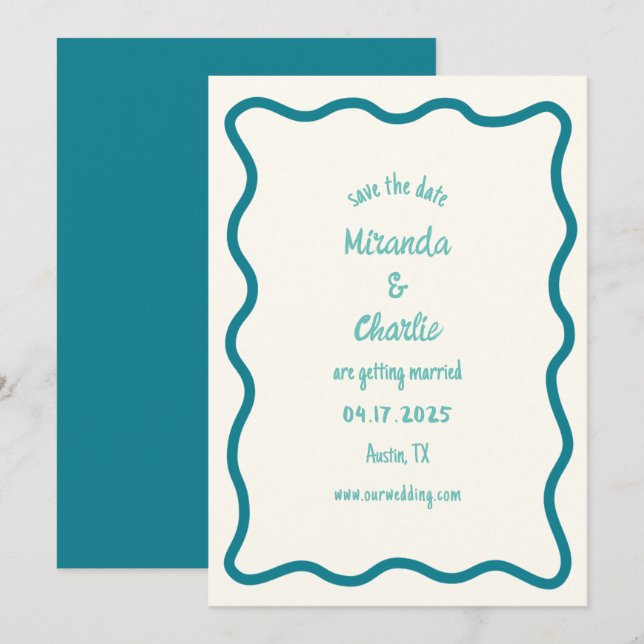 Save The Date Bordure Whimsical Minimal Wavy manuscrite simple (Devant / Derrière)