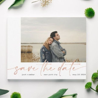Save The Date Borné | Moderne Rose photo en noir clair