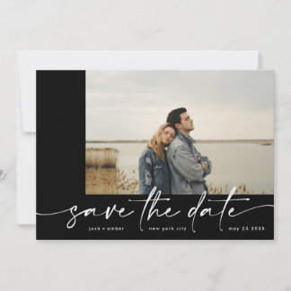 Save The Date Borné | Moderne Simple Black Photo Ice Blanc