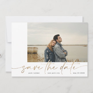 Save The Date Borné | Moderne Simple Photo Blanc Gold Foil