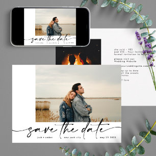 Save The Date Borné Moderne Simple Photo Blanc Noir Onyx