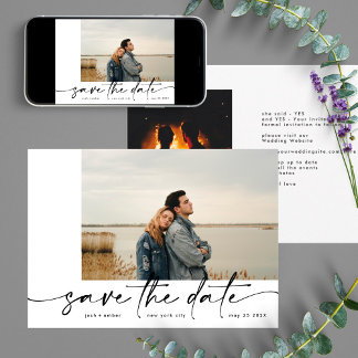 Save The Date Borné | Moderne Simple Photo Blanc Noir Onyx