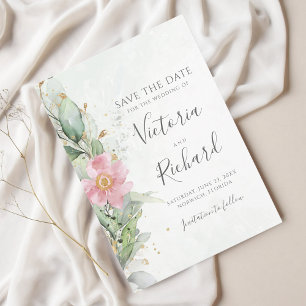 Save The Date Botanical Gold Greenery Eucalyptus Wedding
