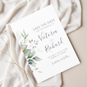 Save The Date Botanical Gold Greenery Eucalyptus Wedding